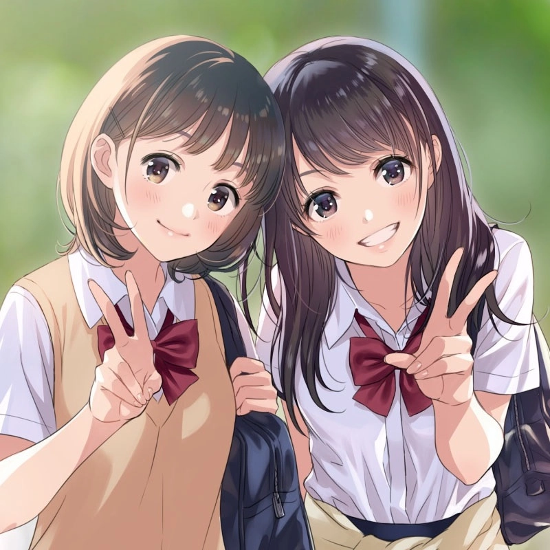 Ảnh anime cute thân avatar đôi bff nữ chibi phù hợp cho nhóm bạn thân