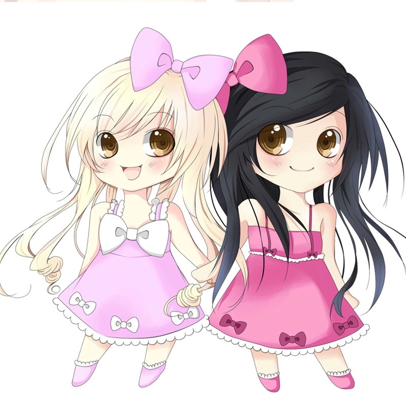 Avatar đôi ngộ nghĩnh anime chibi girl cute dễ vẽ cho bạn nữ thích sáng tạo