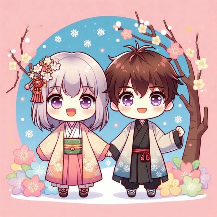 Cute chibi avatar đôi tạo điểm nhấn đặc biệt trên tài khoản mạng xã hội