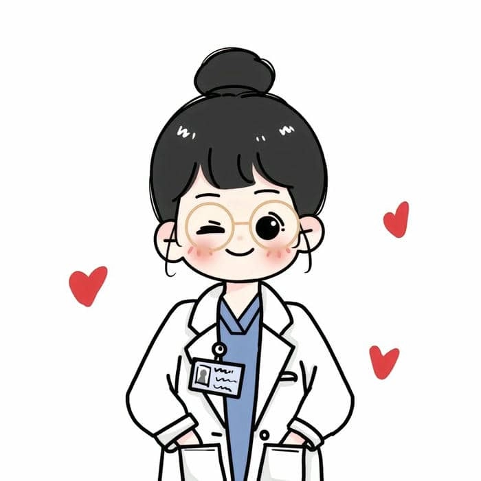 Hình bác sĩ soi kính hiển vi chibi đầy tập trung đáng yêu