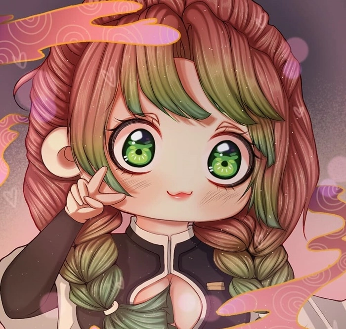 Ảnh mitsuri và obanai chibi lãng mạn dễ thương