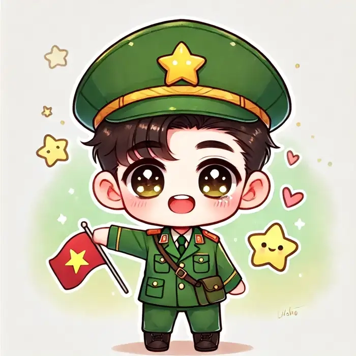 Chibi bộ đội đứng gác nghiêm túc