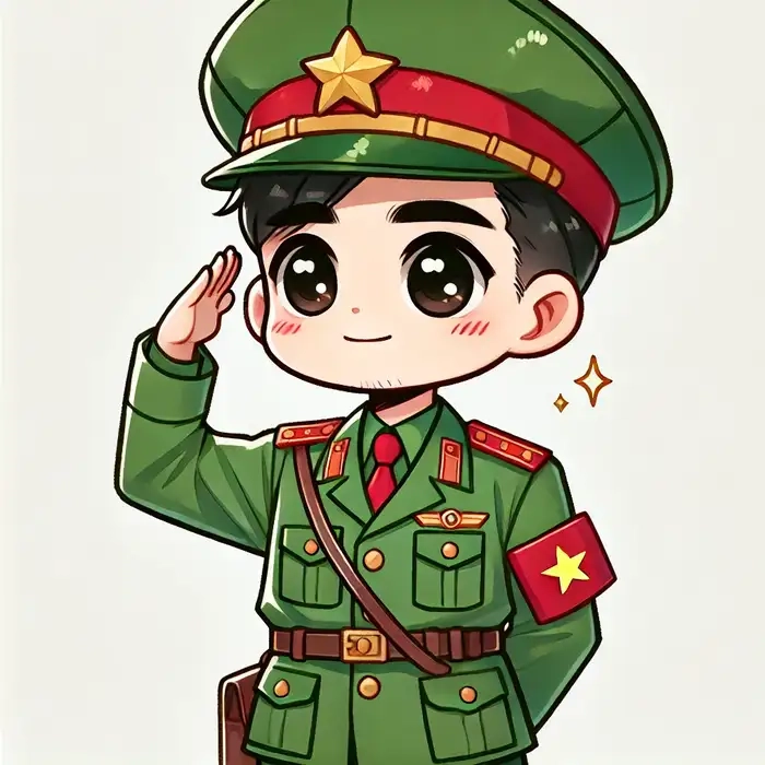 Hình ảnh chú bộ đội chibi trong rừng