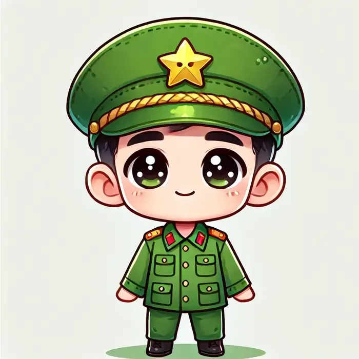 Hình ảnh chú bộ đội chibi cầm cờ đỏ