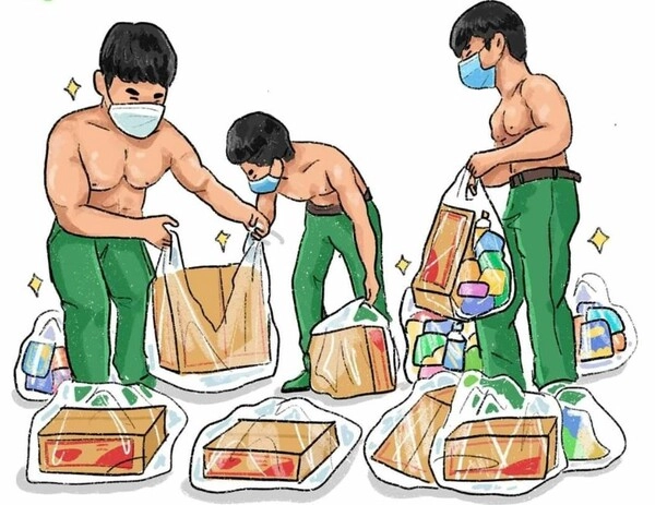 Chú bộ đội chibi mang ba lô xanh