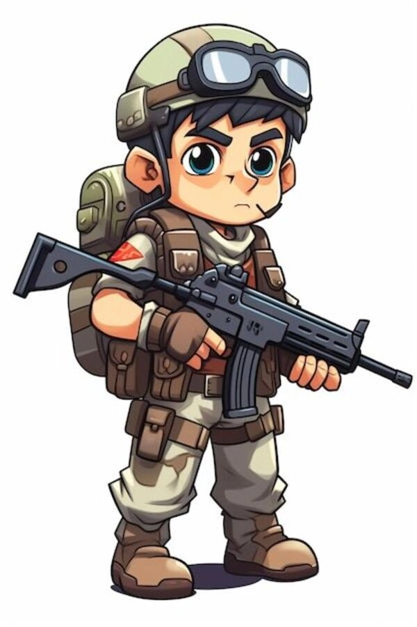 Bộ đội chibi tay cầm súng nhí