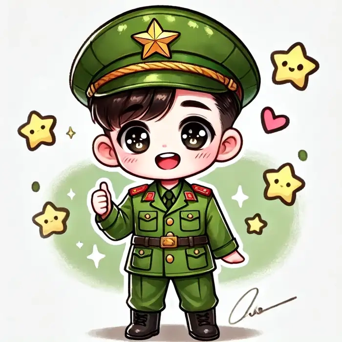 Hình chibi bộ đội đội mũ ngụy trang