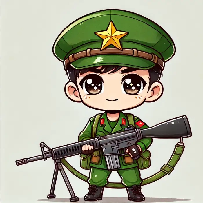 Chibi bộ đội giữa cánh đồng lúa