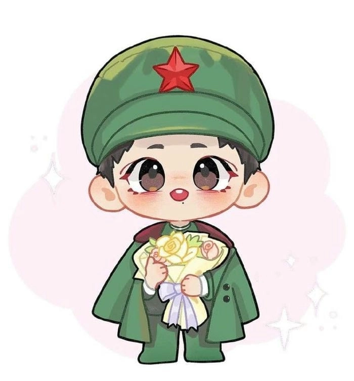 Vẽ chú bộ đội chibi tặng hoa mẹ