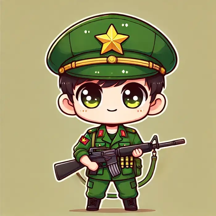 Hình bộ đội chibi chơi thổi kèn