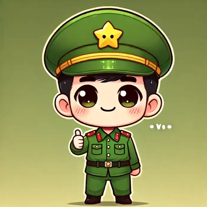 Hình bộ đội chibi đội mũ xanh rì