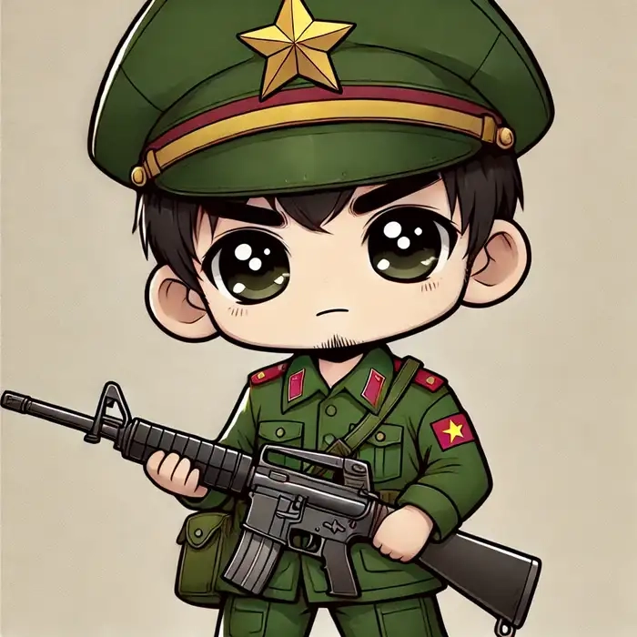 Ảnh bộ đội chibi canh gác ven sông