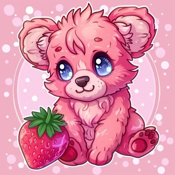 Gấu dâu chibi với quả dâu ngọt ngào