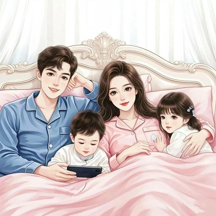 Hình vẽ dễ thương về Gia đình chibi 3 người