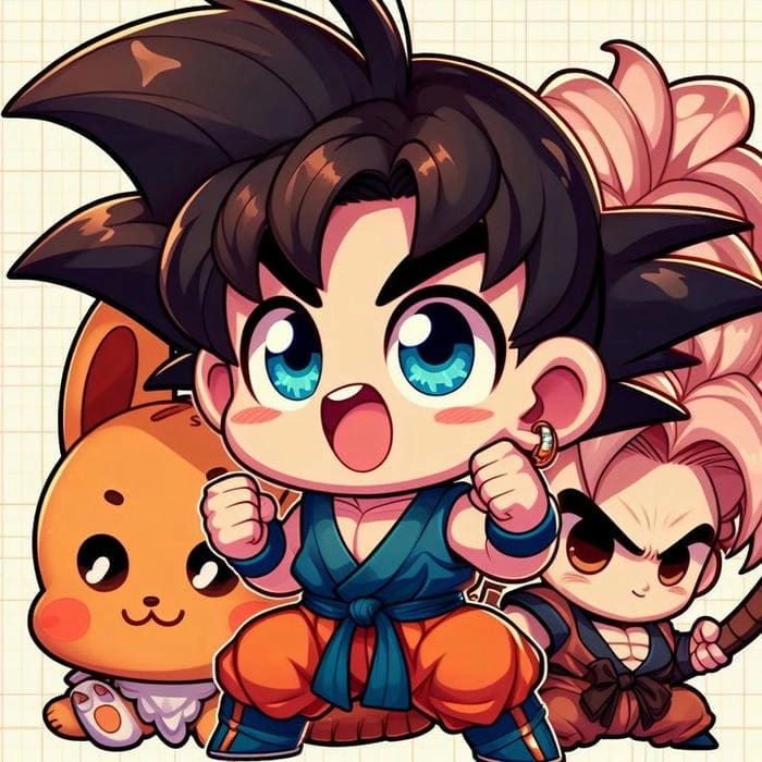 Mẫu goku chibi drawing cute cho bé tập vẽ
