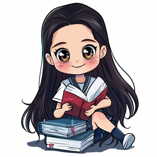 Cô gái đọc sách chibi với phong thái nhẹ nhàng
