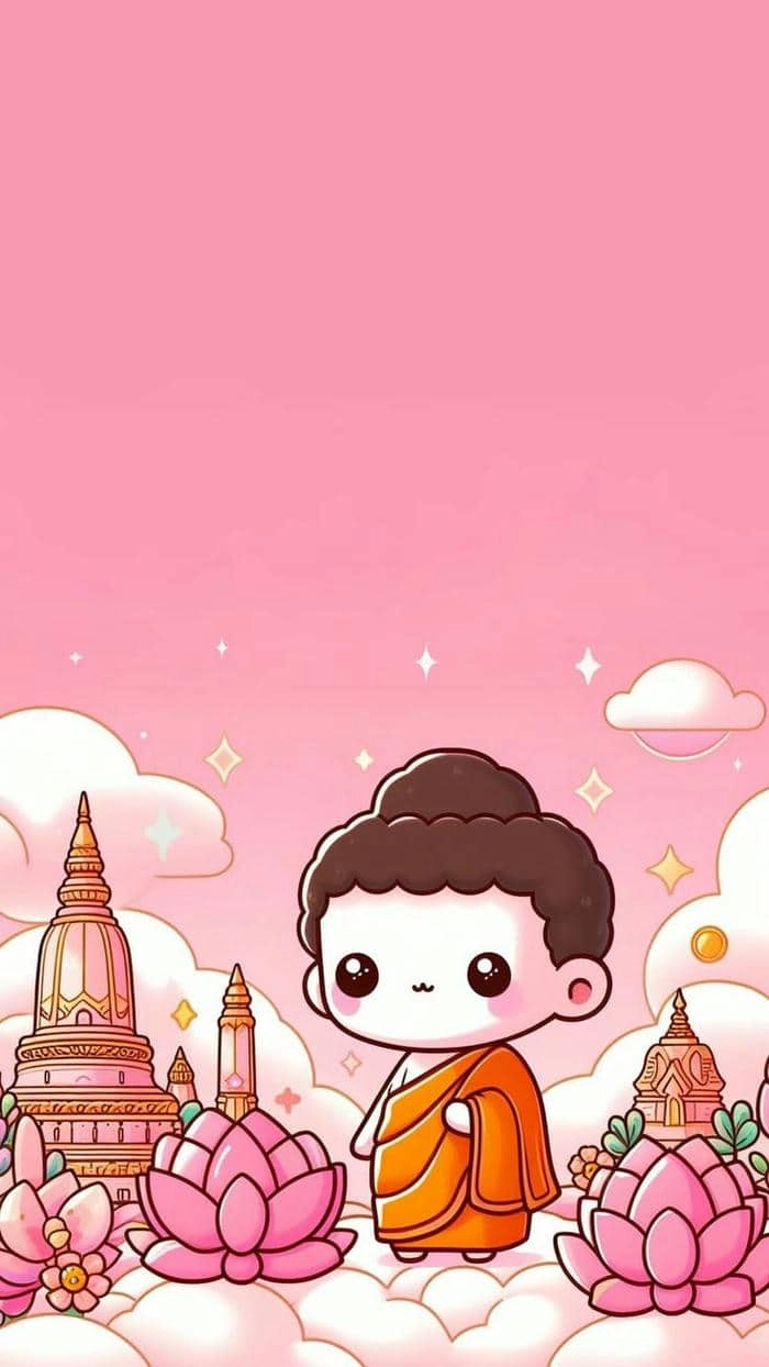 Lời chào nhẹ nhàng mô phật chibi dễ thương
