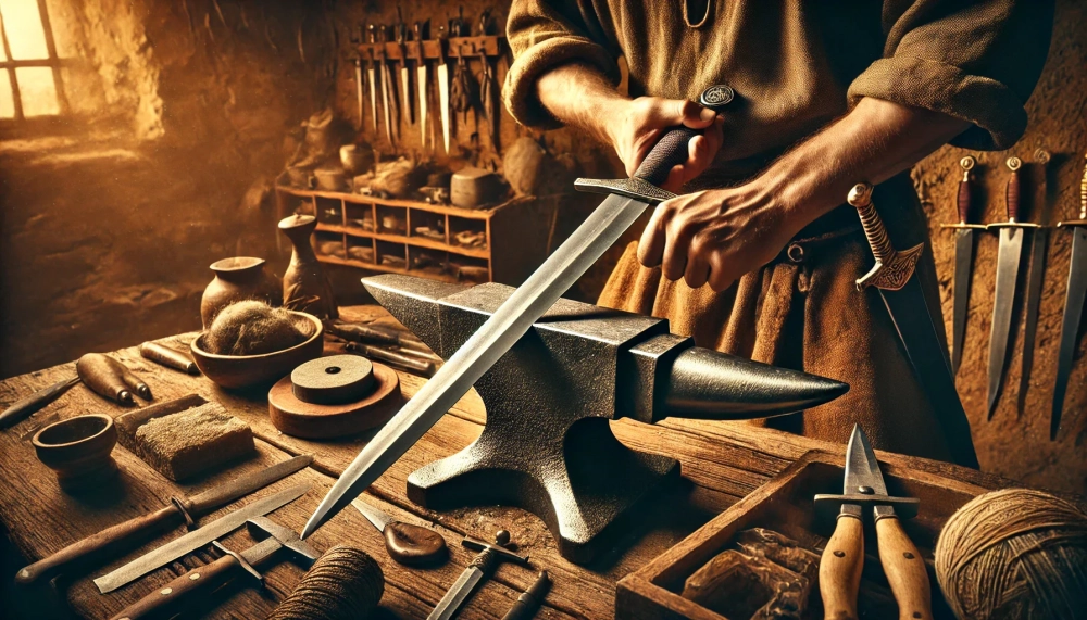 Quy trình luyện kim và kỹ thuật rèn kiếm thép thời Trung Cổ tinh xảo.